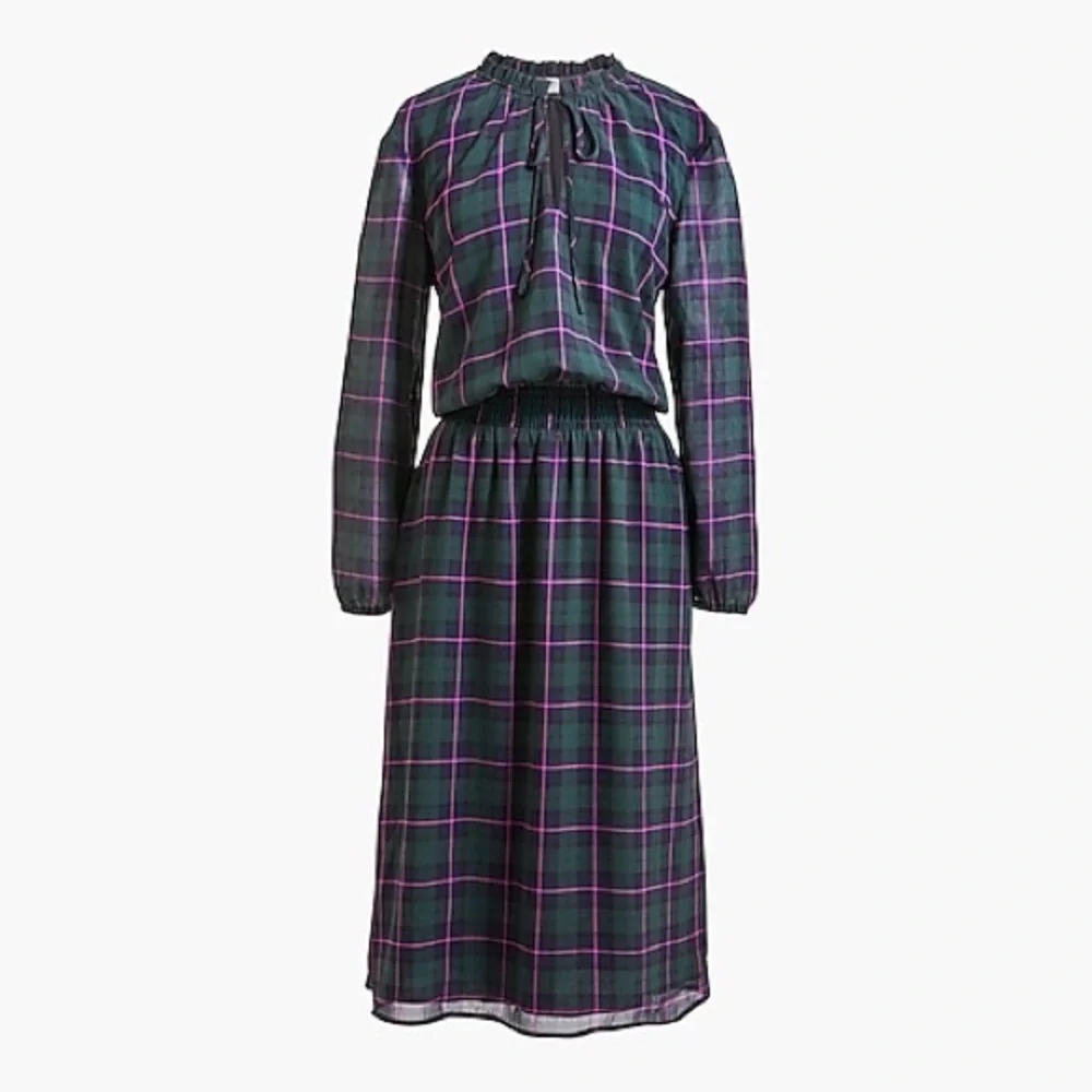 J. Crew blackwatch plaid midi dress